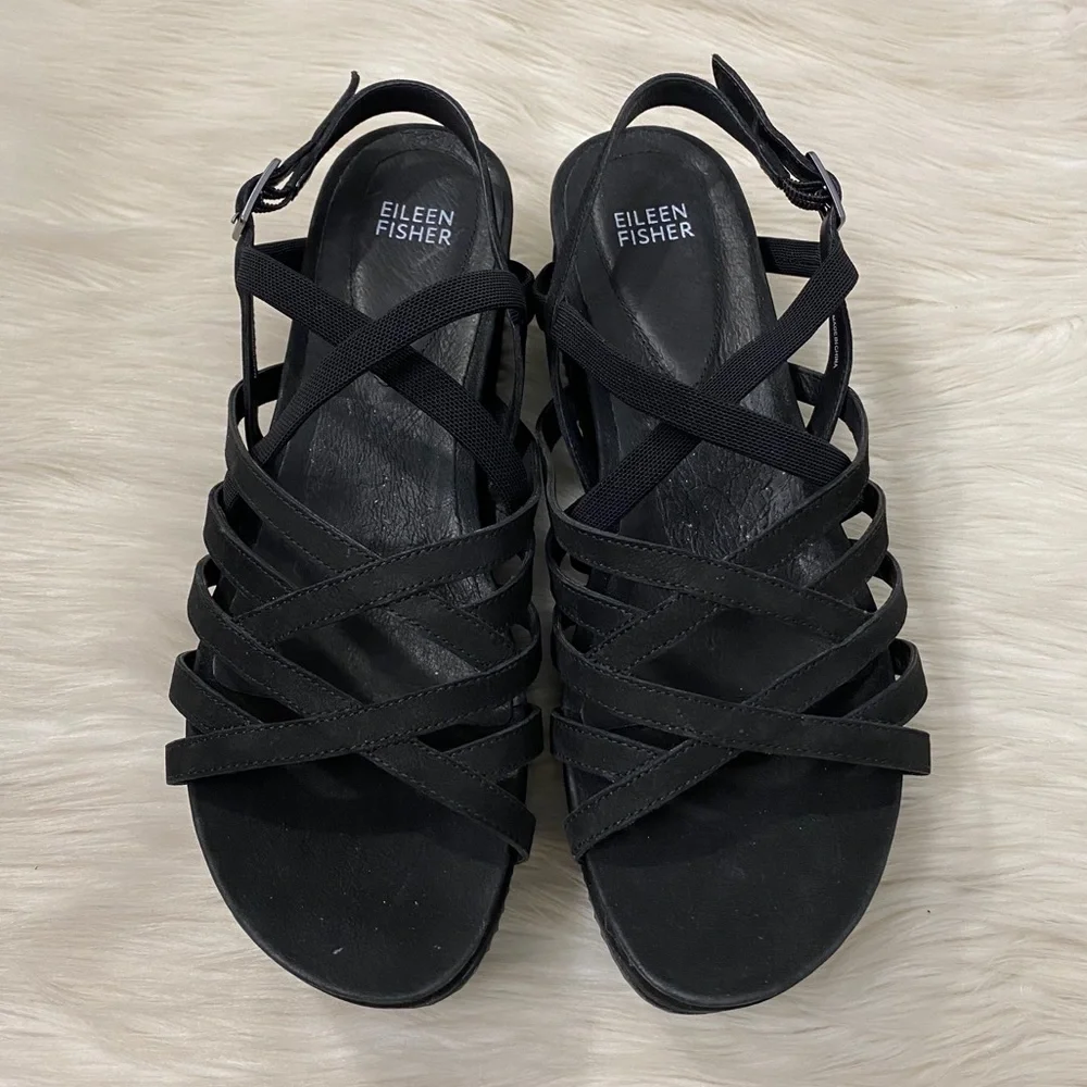 Eileen Fisher Black Strappy Platform Sandals